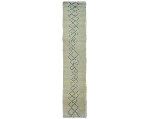 12 Feet Moroccan Beige Hand Woven Wool Runner Rug